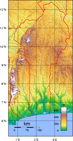 Landkarte Topographie Relief Benin